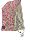 Pink Floral & Silver reversible festival hood