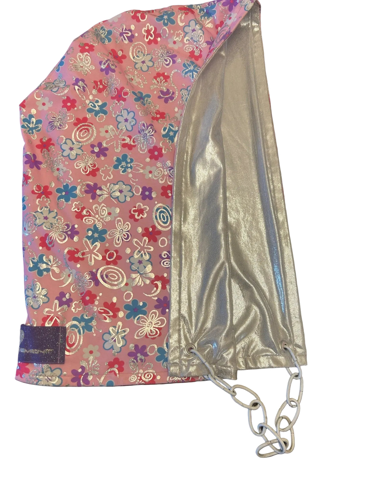 Pink Floral & Silver reversible festival hood