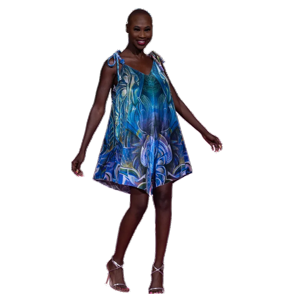 Art of One blue printed velvet romper front view