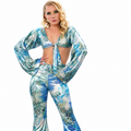 Blue Silver Shimmer Bell Sleeve Festival Outfit