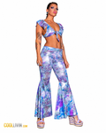 Purple Blue Shimmer Flutter Sleeve Festival Outfit