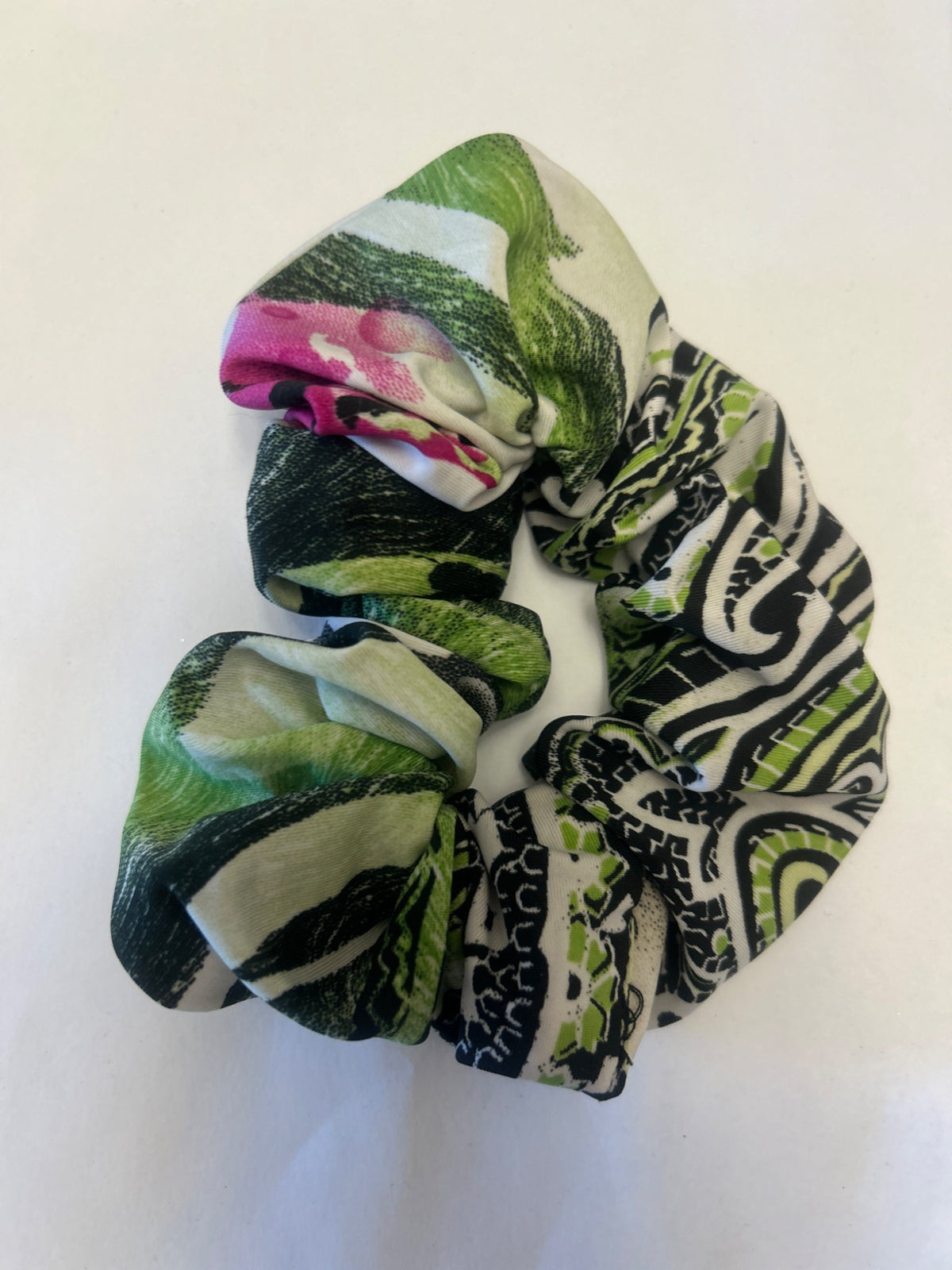 Green Pink Abstract hair scrunchie