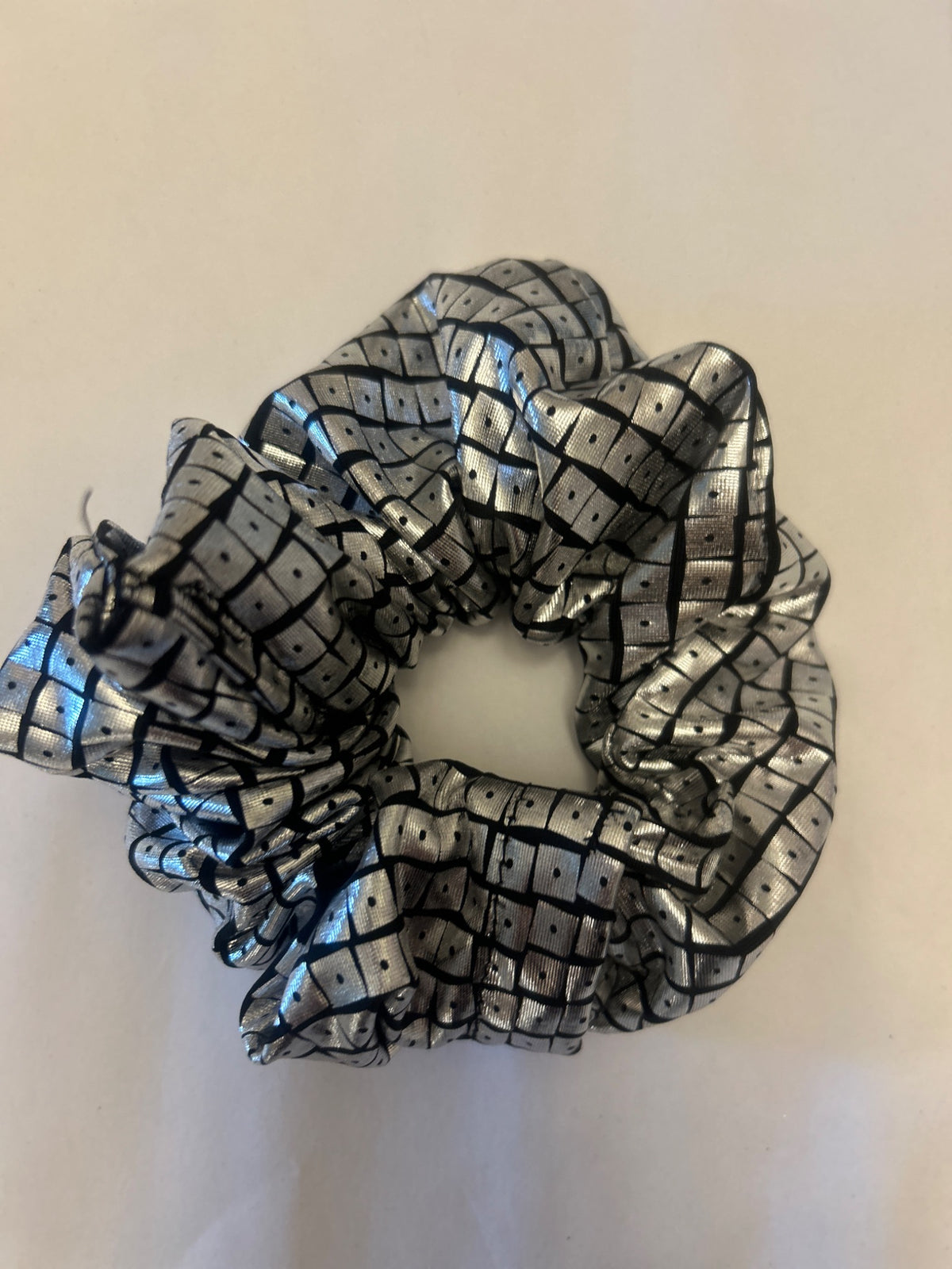Silver Grid hair scrunchie